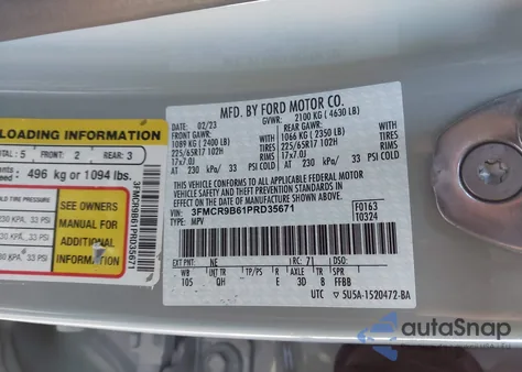 2023 Ford Bronco Sport Big Bend z USA, uszkodzony, nr VIN 3FMCR9B61PRD35671